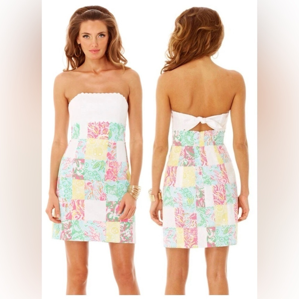 Lilly Pulitzer Multi State Dress Multicolor Strapless Mini Short Patchwork 00